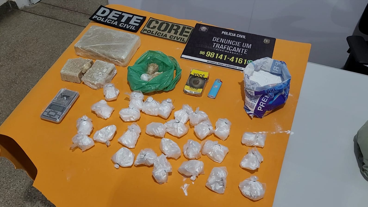 EM MAZAGÃO, POLÍCIA CIVIL PRENDE DOIS INDIVÍDUOS EM FLAGRANTE POR TRÁFICO DE DROGAS E APREENDE QUASE TRÊS QUILOS DE CRACK